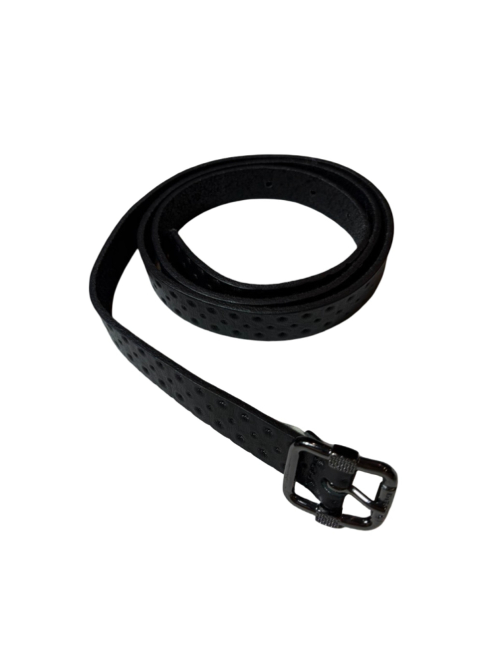 Diesel Y2K Black Cow Leather Belt 95/38 Embossed Gunmetal Buckle